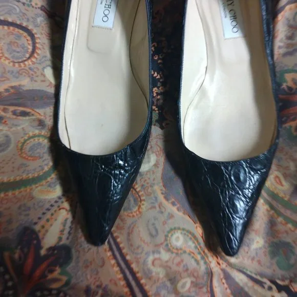 ❤️JIMMY CHOO Black Crocodile Pointy Toe Kitten Heel Shoes 39 9 - Picture 2 of 9